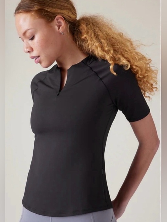 Athleta Tops - Athleta Sun Chaser 3/4 Sleeve Zip V-Neck Athletic Top Black Size Small NWT